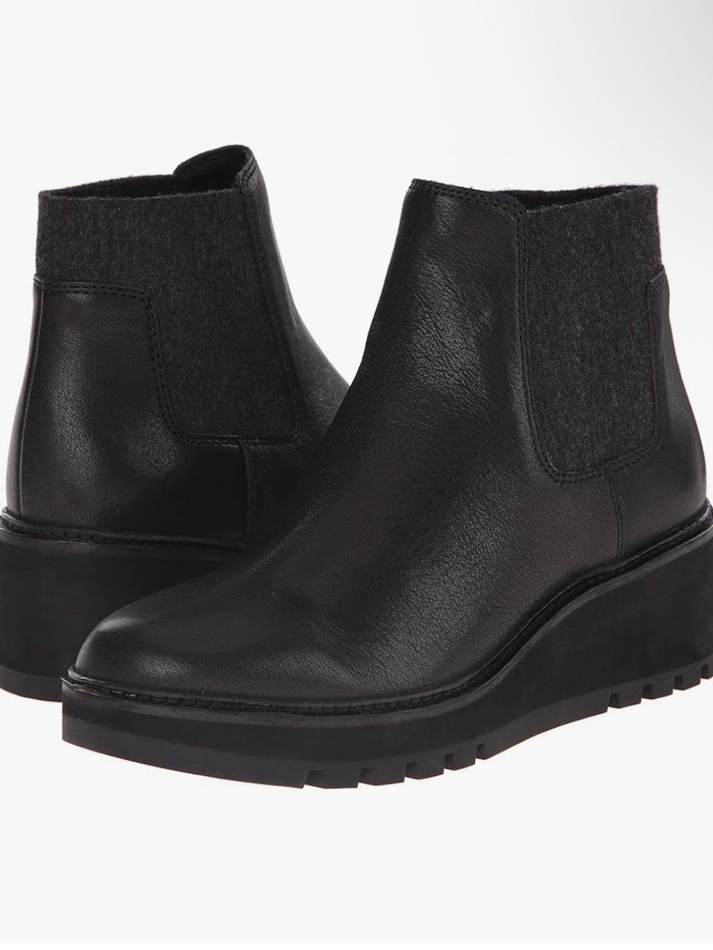 Eileen Fisher Black Leather Platform Chelsea Booties with Elastic Panels